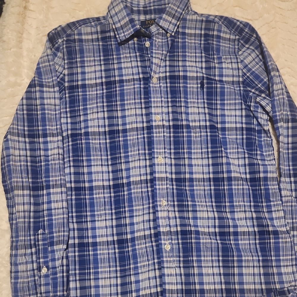 Polo by Ralph Lauren Men's Blue and White Checkered Shirt